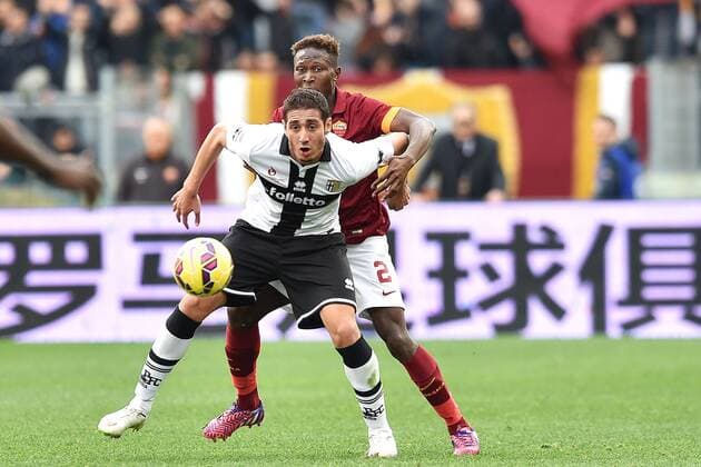 Ishak Belfodil Parma, Mapou Yanga-Mbiwa Roma Roma 15-02-2015 Stadio Olimpico, Football Calcio Serie A AS Roma vs FC Parma andreaxstaccioli