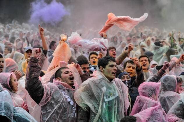 Girondins Bordeaux Fans feiern mit Farbpulver - 15 02 2015 ThierryBreton 