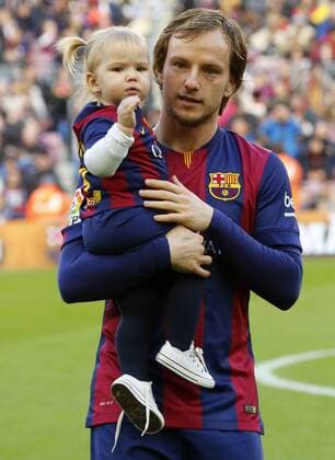 BARCELONA - february 15- SPAIN: Ivan Rakitic with her daughter in the match between FC Barcelona Barca and Levante UD, for the week 23l of the spanish league, played at the Camp Nou, february 15 2015. 