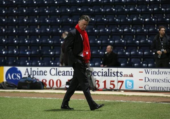 Louis van Gaal manager of Manchester United ManU walks out to look at the pitch - FA Cup Fifth Round - Preston North End vs Manchester Utd - Deepdale Stadium - Preston - England - 16th February 2015 - Picture Simon Bellis Sportimage EDITORIAL USE ONLY. No use with unauthorised audio, video, data, fixture lists, club league logos or live services. Online in-match use limited to 120 images, no video emulation. No use in betting, games or single club league player publications.
