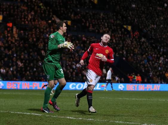 Frustrated Wayne Rooney of Manchester United ManU as Thorsten Stuckmann of Preston North End collects the ball - FA Cup Fifth Round - Preston North End vs Manchester Utd - Deepdale Stadium - Preston - England - 16th February 2015 - Picture Simon Bellis Sportimage EDITORIAL USE ONLY. No use with unauthorised audio, video, data, fixture lists, club league logos or live services. Online in-match use limited to 120 images, no video emulation. No use in betting, games or single club league player publications.