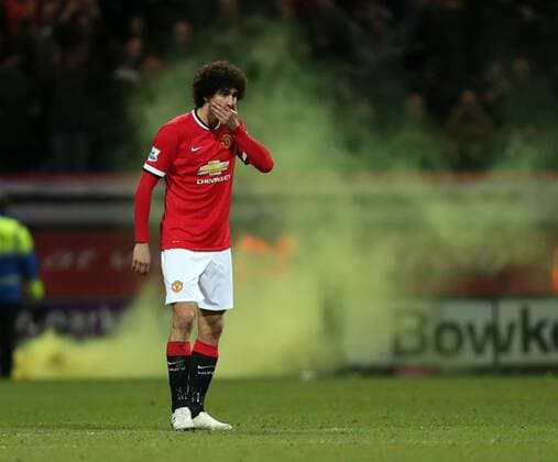 Manchester United ManU s Marouane Fellaini looks on dejected after going 1-0 down FA Cup - Preston North End vs Manchester United - Deepdale - England - 16th February 2015 - Picture David Klein Sportimage EDITORIAL USE ONLY. No use with unauthorised audio, video, data, fixture lists, club league logos or live services. Online in-match use limited to 120 images, no video emulation. No use in betting, games or single club league player publications.