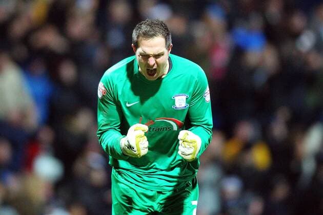 16.02.2015. Preston, England. FA Cup 5th Round. Preston North End versus Manchester United ManU Preston North End goalkeeper Thorsten Stuckmann celebrates Preston North End defender Scott Laird scoring his teams first goal xPaulxKeevilx  ActionPlus11598027