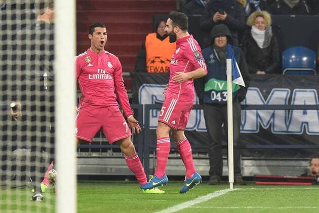 Fußball Champions League Achtelfinale Schalke 04 - Real Madrid am 18.02.2015 in der Veltins Arena in Gelsenkirchen Torjubel zum 0:1 durch Cristiano Ronaldo ( Real Madrid )