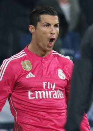 rm7 Cristiano RONALDO, Real Madrid 7 Torjubel, Jubel nach dem Tor zum 0-1 FC SCHALKE 04 - REAL MADRID , Fussball UEFA Champions League, Achtelfinale, Gelsenkirchen, 18.02.2015 CL Saison 2014 2015,