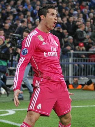 18.02.2015, Fussball Championsleague 2014 2015, Achtelfinale, FC Schalke 04 - Real Madrid, in der Veltins-Arena Gelsenkirchen. Jubel Torschütze Cristiano Ronaldo (Real Madrid) zum Tor zum 0:1 