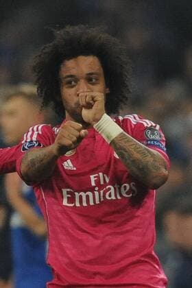 18.02.2015, xjfx, Fussball UEFA Champions League, FC Schalke 04 - Real Madrid, v.l. Marcelo (Real Madrid), jubeln jubelt den 0:2