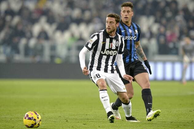 Claudio Marchisio Juventus, German Denis Atalanta, Torino 20-02-2015, Juventus Stadium, Football Calcio 2014 2015 Serie A, Juventus Turin vs Atalanta Bergamo filippoxalfero