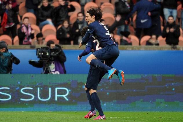 ADRIEN RABIOT (psg) - EDINSON CAVANI (psg) - JOIE FOOTBALL, France - Ligue 1 - Paris Saint Germain (PSG) vs. FC Toulouse - 21 02 2015 FEP Panoramic 