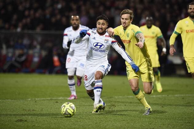 Nabil Fekir (lyon) vs Kian Hansen (nantes) FOOTBALL : Lyon vs Nantes - Ligue 1 - 22 02 2015 FredericChambert Panoramic 