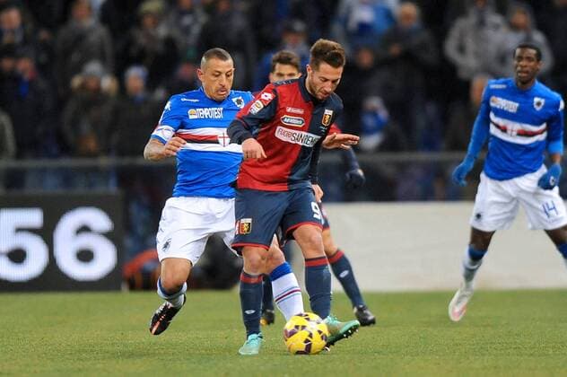 Serie A Sampdoria Genua - CFC Genua 1893 FC 2014 2015 Angelo Palombo , Andrea Bertolacci xHOCHxZWEIx xItalyxPhotoxPressx 