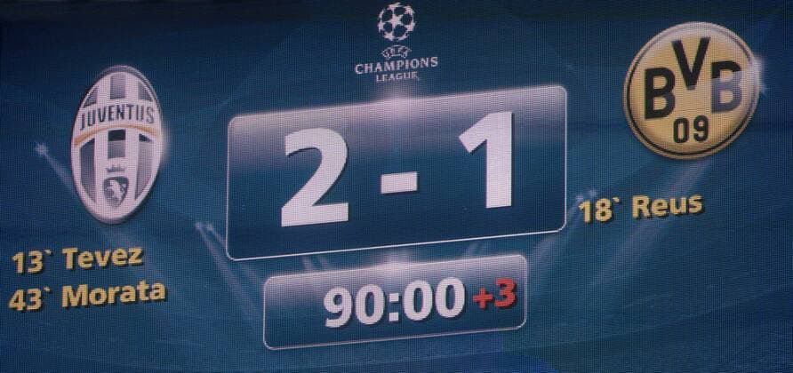 The Final Scoreboard, FEBRUARY 24, 2015 - Football Soccer : UEFA Champions League Round of 16 1st leg match between Juventus 2-1 Borussia Dortmund at Juventus Stadium in Turin, Italy. NoxThirdxPartyxSales  (ptmb071450)