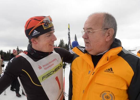 22.02.2015 Oberhof DKB-Ski-Arena 38.Rennsteig Skilauf v.l.Jens Filbrich und Gerhard Grimmer Aktion