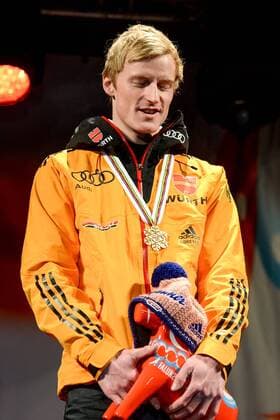 NORDIC SKIING - FIS Nordic WC Falun 2015 FALUN,SWEDEN,27.FEB.15 - NORDIC SKIING, Ski jumping Skispringen Ski nordisch - FIS Nordic World Ski Championships, large hill, men, award ceremony. Image shows Severin Freund (GER).