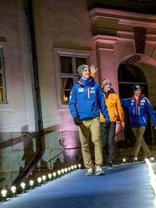 NORDIC SKIING - FIS Nordic WC Falun 2015 FALUN,SWEDEN,27.FEB.15 - NORDIC SKIING, Ski jumping Skispringen Ski nordisch - FIS Nordic World Ski Championships, large hill, men, award ceremony. Image shows Gregor Schlierenzauer (AUT), Severin Freund (GER) and Rune Velta (NOR).