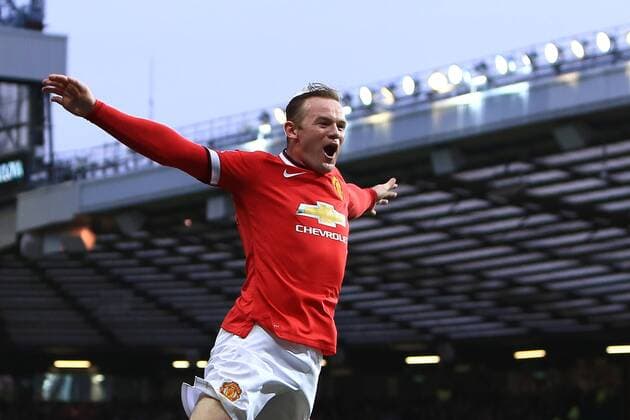 Wayne Rooney of Manchester United ManU celebrates his second goal - Manchester United (ManU) vs. AFC Sunderland - Barclay s Premier League - Old Trafford - Manchester - 28 02 2015 - EDITORIAL USE ONLY. No use with unauthorised audio, video, data, fixture lists, club league logos or live services. Online in-match use limited to 120 images, no video emulation. No use in betting, games or single club league player publications.