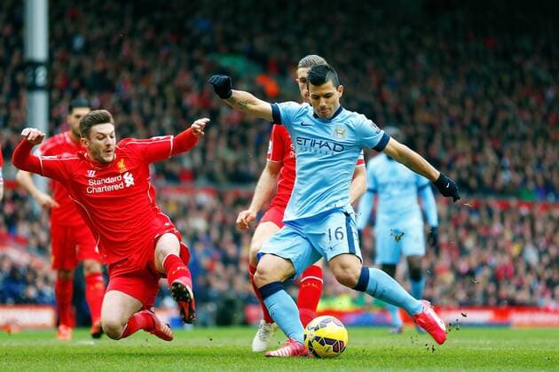 01.03.2015. Liverpool, England. Barclays Premier League. Liverpool versus Manchester City. Sergio Kun Aguero of Manchester City takes a shot at goal xPaulxKeevilx  ActionPlus11601506
