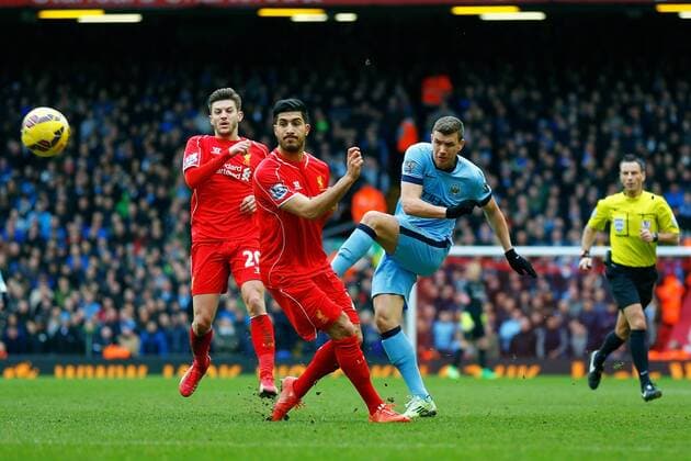 01.03.2015. Liverpool, England. Barclays Premier League. Liverpool versus Manchester City. Edin Dzeko of Manchester City takes a shot at goal xPaulxKeevilx  ActionPlus11601542
