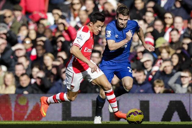 01.03.2015. London, England. Barclays Premier League. Arsenal versus Everton. Arsenal& x2019;s Alexis Sanchez in action chased down by Coleman xCraigxMercerx  ActionPlus11601655