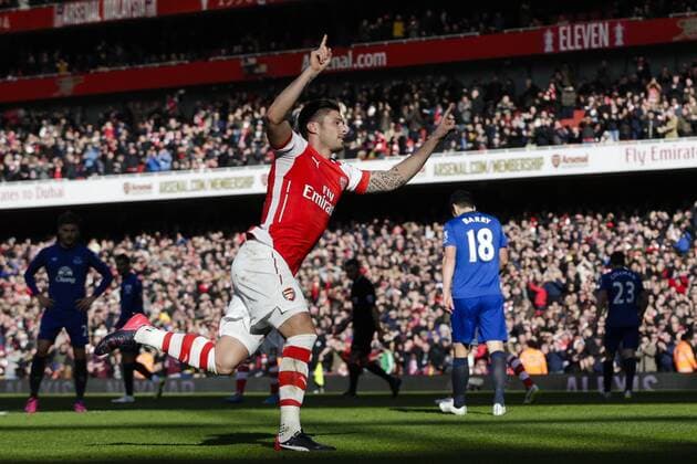 01.03.2015. London, England. Barclays Premier League. Arsenal versus Everton. Arsenal& x2019;s Olivier Giroud celebrates scoring the opening goal xCraigxMercerx  ActionPlus11601665