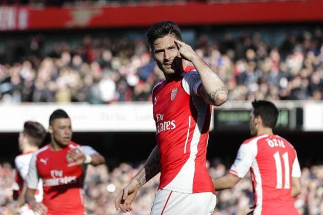 01.03.2015. London, England. Barclays Premier League. Arsenal versus Everton. Arsenal& x2019;s Olivier Giroud celebrates scoring the opening goal xCraigxMercerx  ActionPlus11601668
