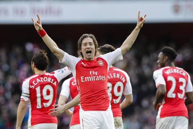 01.03.2015. London, England. Barclays Premier League. Arsenal versus Everton. Arsenal& x2019;s Tomas Rosicky celebrates his goal xCraigxMercerx  ActionPlus11601744