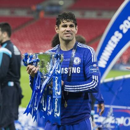 01.03.2015. London, England. Capital One Cup Final. Chelsea versus Tottenham Hotspur. Chelsea s Diego Costa with the trophy after his sides victory. xNigelxCookex  ActionPlus11601869