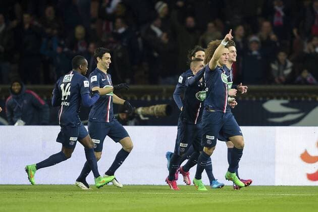 Aktuell Fußball, Frankreich, Coupe de France, Paris St Germain - AS Monaco Joie des joueurs du PSG apres le but de David LUIZ PSG FOOTBALL PSG vs AS Monaco - Quart de Finale - Coupe de Fance - 04 03 2015 JBAutissier Panoramic 