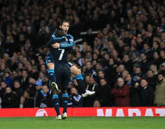 Chelsea s Eden Hazard celebrates scoring his sides opening goal Barclays Premier League - - West Ham United vs FC Chelsea United - Upton Park - England - 4th March 2015 - Picture DavidxKlein Sportimage EDITORIAL USE ONLY. No use with unauthorised audio, video, data, fixture lists, club league logos or live services. Online in-match use limited to 120 images, no video emulation. No use in betting, games or single club league player publications.