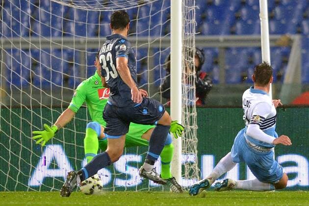 Miroslav Klose Lazio. Goal celebrations. Football Calcio 2014 2015 Coppa Italia. Lazio Rom vs SSC Neapel Foto AntoniettaxBaldassarre Insidefoto AntoniettaxBaldassarre