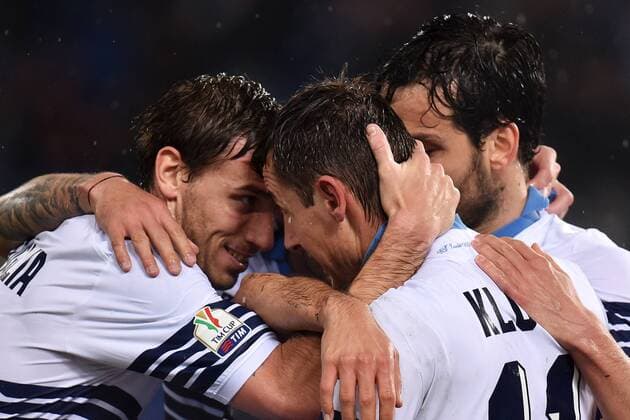 Miroslav Klose Lazio 1-0 Goal celebration with Lucas Biglia and Marco Parolo Calcio Coppa Italia Lazio Rom vs SSC Neapel Foto AndreaxStaccioli Insidefoto andreaxstaccioli