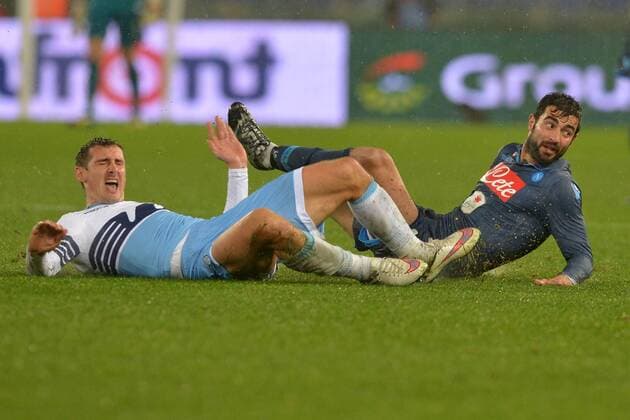 Miroslav Klose Lazio, Raul Albiol Napoli. Football Calcio 2014 2015 Coppa Italia. Lazio Rom vs SSC Neapel Foto AntoniettaxBaldassarre Insidefoto AntoniettaxBaldassarre