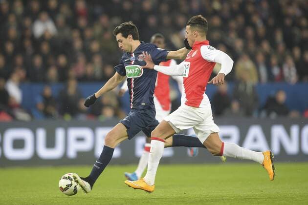 Javier PASTORE (PSG) vs Nabil DIRAR (Monaco) FOOTBALL : PSG vs AS Monaco - Quart de Finale - Coupe de Fance - 04 03 2015 JBAutissier Panoramic 