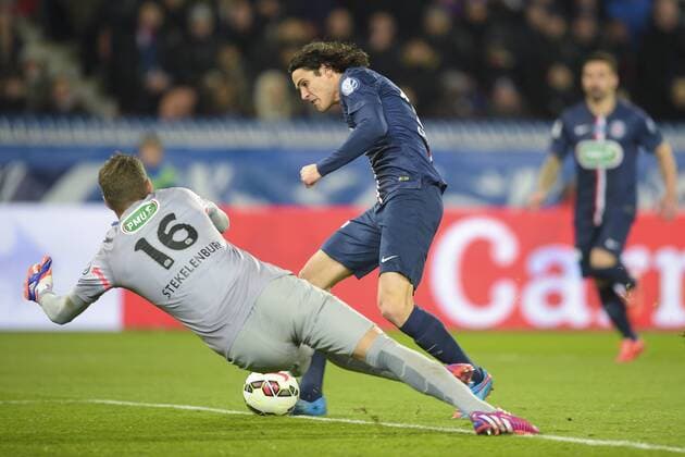 but de Edinson CAVANI (PSG) vs Maarten STEKELENBURG (Monaco) FOOTBALL : PSG vs AS Monaco - Quart de Finale - Coupe de Fance - 04 03 2015 JBAutissier Panoramic 