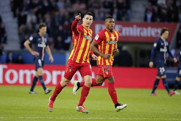Yoann TOUZGHAR (RC Lens) marque but FOOTBALL : Paris st Germain vs RC Lens - Ligue 1 - 07 03 2015 StephaneAllaman Panoramic 