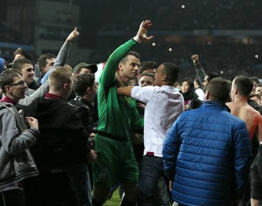 Shay Given of Aston Villa waves as he is mobbed - FA Cup Sixth Round - Aston Villa - Villa Park Stadium - Birmingham - England - 7th March 2015 - Picture SimonxBellis Sportimage EDITORIAL USE ONLY. No use with unauthorised audio, video, data, fixture lists, club league logos or live services. Online in-match use limited to 120 images, no video emulation. No use in betting, games or single club league player publications.
