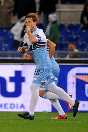 09.03.2015. Rome, Italy. Serie A Football. Lazio versus Fiorentina. Lucas Biglia of Lazio celebrates with his team mates after he scored the goal for 1-0 xGiuseppexMaffiax  ActionPlus11603705