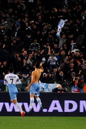 09.03.2015. Rome, Italy. Serie A Football. Lazio versus Fiorentina. Antonio Candreva celebrates after he scores 2-0 for Lazio from a penalty xGiuseppexMaffiax  ActionPlus11603761