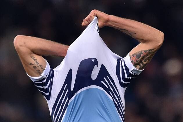 Antonio Candreva Lazio. Goal celebrations. Roma 9-03-2015 Stadio Olimpico. Football Calcio 2014 2015 Serie A. Lazio Rom vs AC Florenz (ACF Fiorentina) AntoniettaxBaldassarre