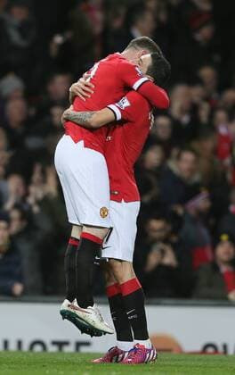Goalscorer Wayne Rooney of Manchester United ManU celebrates with provider Angel Di Maria of Manchester United - FA Cup Sixth Round - Manchester Utd vs Arsenal - Old Trafford Stadium - Manchester - England - 9th March 2015 - Picture Simon Bellis Sportimage EDITORIAL USE ONLY. No use with unauthorised audio, video, data, fixture lists, club league logos or live services. Online in-match use limited to 120 images, no video emulation. No use in betting, games or single club league player publications.