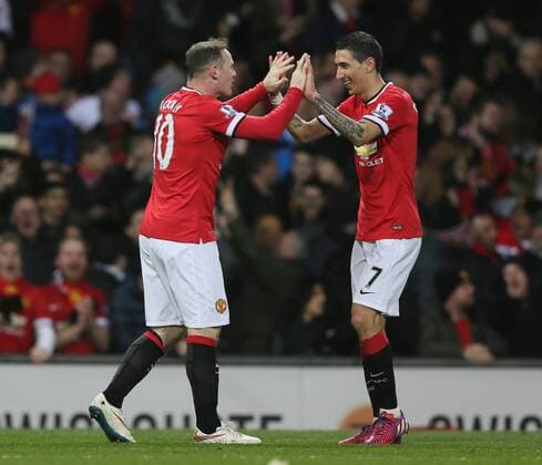 Goalscorer Wayne Rooney of Manchester United ManU celebrates with provider Angel Di Maria of Manchester United - FA Cup Sixth Round - Manchester Utd vs Arsenal - Old Trafford Stadium - Manchester - England - 9th March 2015 - Picture Simon Bellis Sportimage EDITORIAL USE ONLY. No use with unauthorised audio, video, data, fixture lists, club league logos or live services. Online in-match use limited to 120 images, no video emulation. No use in betting, games or single club league player publications.