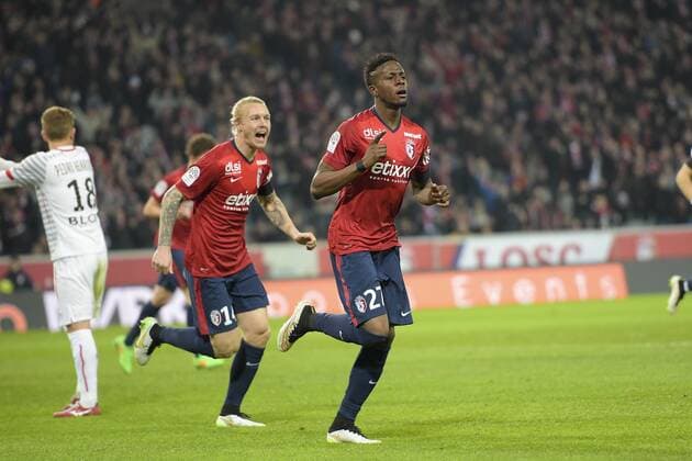 joie des joueurs de Lille apres le but de Divock ORIGI (lille) FOOTBALL : Losc vs Rennes - Ligue 1 - 15 03 2015 JBAutissier Panoramic 