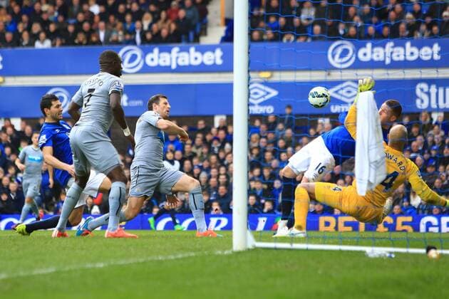 James McCarthy and Tim Howard of Everton combine to keep out a shot from Mike Williamson of Newcastle United - Everton vs. Newcastle United - Barclay s Premier League - Goodison Park - Liverpool - 15 03 2015 Pic Philip Oldham Sportimage EDITORIAL USE ONLY. No use with unauthorised audio, video, data, fixture lists, club league logos or live services. Online in-match use limited to 120 images, no video emulation. No use in betting, games or single club league player publications.