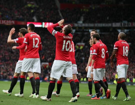 A prayer to the heavens from third goal scorer Wayne Rooney of Manchester United ManU - Barclays Premier League - Manchester Utd vs Tottenham - Old Trafford Stadium - Manchester - England - 15th March 2015 - Picture Simon Bellis Sportimage EDITORIAL USE ONLY. No use with unauthorised audio, video, data, fixture lists, club league logos or live services. Online in-match use limited to 120 images, no video emulation. No use in betting, games or single club league player publications.