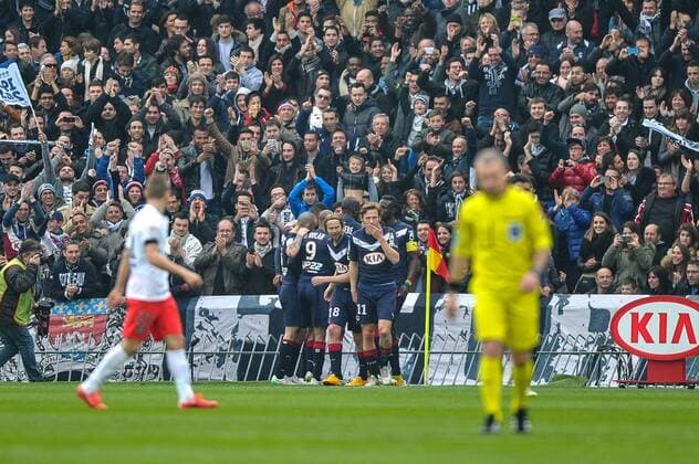 Joie but Girondins Ludovic Sane FOOTBALL : Bordeaux vs PSG - 29eme journee de L1 - 15 03 2015 ThierryBreton Panoramic 