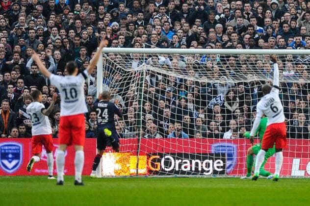 Joie 2eme but Wahib Khazri (gir) FOOTBALL : Bordeaux vs PSG - 29eme journee de L1 - 15 03 2015 ThierryBreton Panoramic 