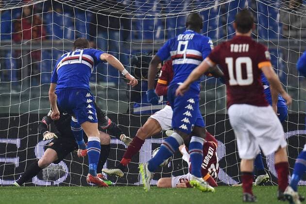 Lorenzo De Silvestri Sampdoria. Goal celebration 0-1 Roma 16-03-2015 Stadio Olimpico Football Calcio Serie A 2014 2015 AS Rom vs Sampdoria Genua andreaxstaccioli