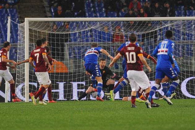 16.03.2015. Rome, Italy. Serie A Football. Roma versus Sampdoria. Lorenzo De Silvestri score the goal for 0-1 to Sampdoria xGiuseppexMaffiax  ActionPlus11605545