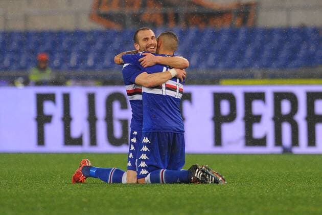 16.03.2015. Rome, Italy. Serie A Football. Roma versus Sampdoria. The match winner Lorenzo De Silvestri of Sampdoria celebrates at the end of the match xGiuseppexMaffiax  ActionPlus11605564