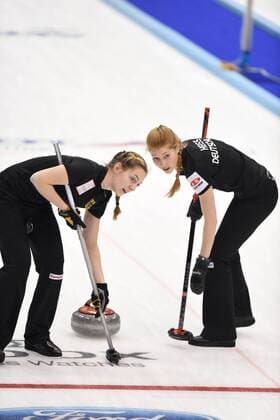 (L-R) Pia-Lisa Schoell, Stella Heiss (GER), MARCH 14, 2015 - Curling : World Women s Curling Championship 2015 Round Robin match between Germany and Sweden at Tsukisamu Gymnasium in Sapporo, Hokkaido, Japan. Noxthirdxpartyxsales  (pueb015396)